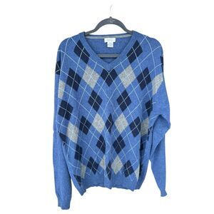 BARNEYS NEW YORK Mens XXL Cashmere V Neck Pullover blue Sweater Made Hong Kong
